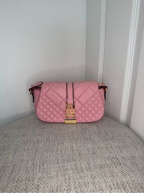 Pink Quilted Leather Shoulder Bag with Gold Hardware